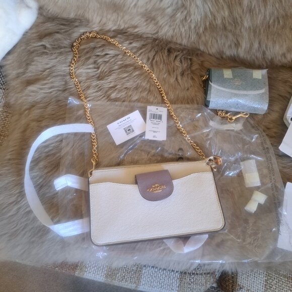 NWT COACH Poppy Crossbody With Card Case In Colorblock C3608 GOLD/CHALK MULTI - Picture 8 of 8